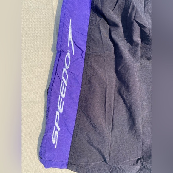 Vintage 90s Y2K  Speedo Black and Purple Swim Shorts Faded - Picture 5 of 6